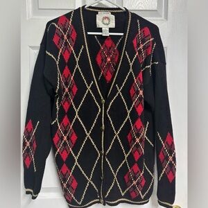 Christopher & Banks Vintage Cardigan Sweater Hand Embroidered | Black Red Gold